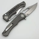 Heretic Knives Custom Wraith V4 Manual Vented Distressed Titanium Handles & Hand Ground Cracked Ice Bowie