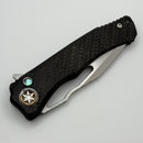Heretic Knives Custom Wraith V4 Manual Carbon Fiber Handles & Hand Ground Cracked Ice Tanto
