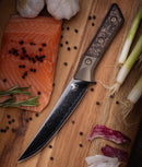 Microtech Boning Knife Proof Run Livewire Carbon Fiber/Bronze Titanium Bolster Handle w/ DLC San Mai Damascus M390 3100B-16DLCLWCFPR