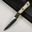 Microtech Paring Knife Proof Run Ivory G-10/Bronze Titanium Bolster Handle w/ San Mai Damascus M390 3500B-16IVPR