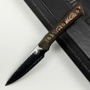 Microtech Paring Knife Proof Run Livewire Carbon Fiber/Bronze Titanium Bolster Handle w/ DLC San Mai Damascus M390 3500B-16DLCLWCFPR