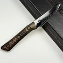 Microtech Paring Knife Proof Run Livewire Carbon Fiber/Bronze Titanium Bolster Handle w/ DLC San Mai Damascus M390 3500B-16DLCLWCFPR