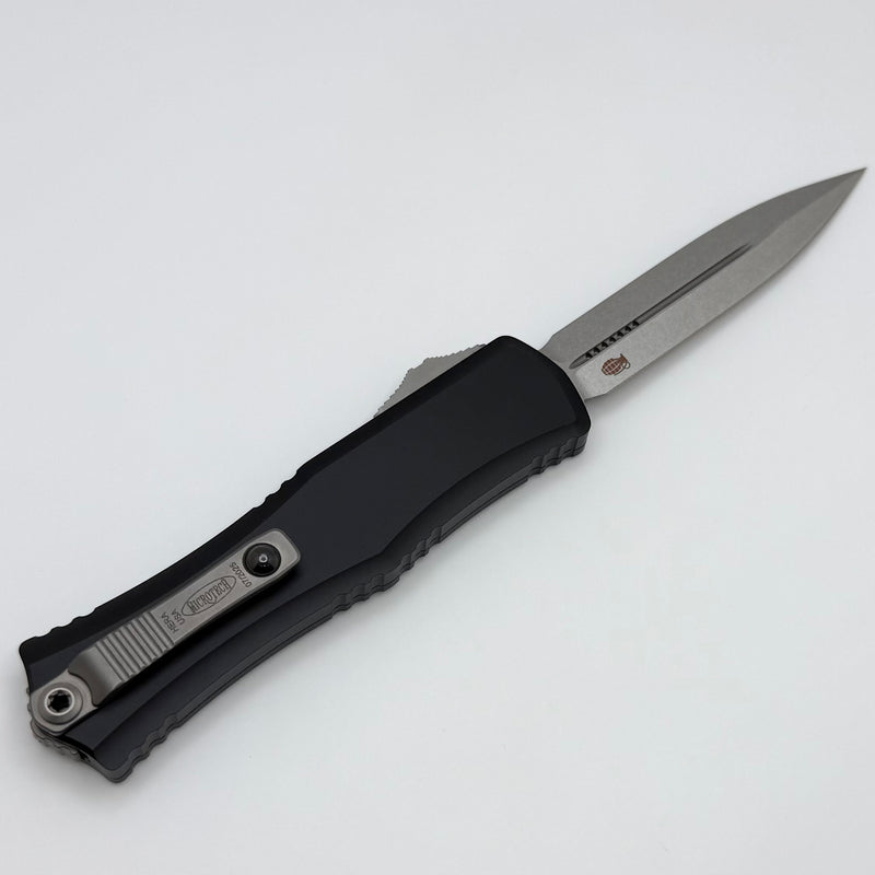 Factory Blem Microtech Knives Mini Hera Stonewash Double Edge M390MK w/ Black Handle 1702M-10