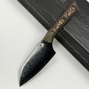 Microtech Santoku 4.2" Proof Run Live Wire Carbon Fiber/Bronze Ti Bolster Handle w/ DLC San Mai Damascus M390 3300B-16DLCLWCFPR