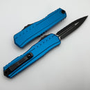 Microtech Cypher II Black D/E Full Serrated w/ Blue Handle 1242-3BL