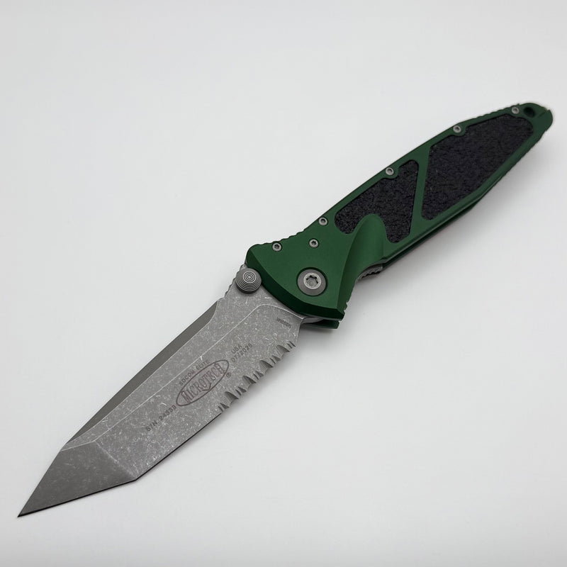 Microtech Socom Elite Manual Tanto Apocalyptic Partial Serrated & Emerald Green Handles 161-11APEG