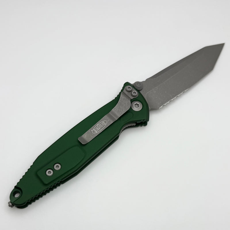 Microtech Socom Elite Manual Tanto Apocalyptic Partial Serrated & Emerald Green Handles 161-11APEG