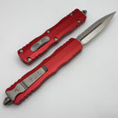 Microtech Dirac Delta D/E Satin Full Serrated w/ Red Handle 227-6RD