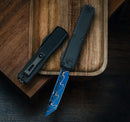 Microtech Marfione Select Ultratech ZBP Tanto Blued Baker Forge Coppermai w/ Hefted Black Handle 1123-16MS2