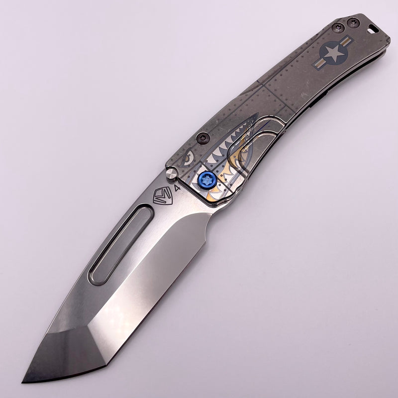 Medford Knife Slim Midi Tumbled Tanto S45 & Tumbled Warthog Rivets Handles w/ Blue Hardware/Clip Pre Owned