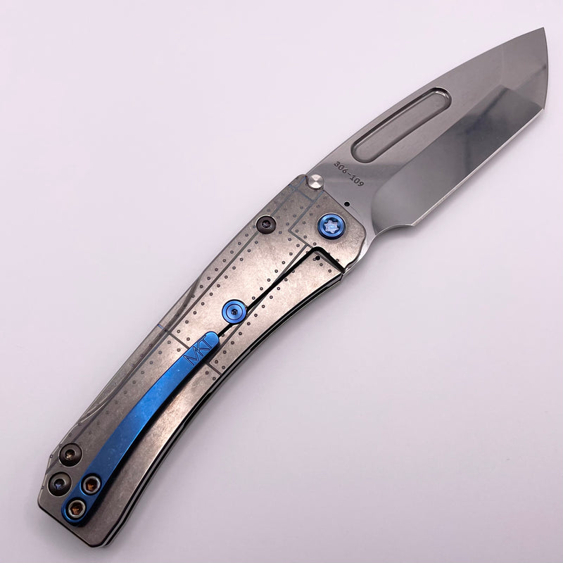 Medford Knife Slim Midi Tumbled Tanto S45 & Tumbled Warthog Rivets Handles w/ Blue Hardware/Clip Pre Owned