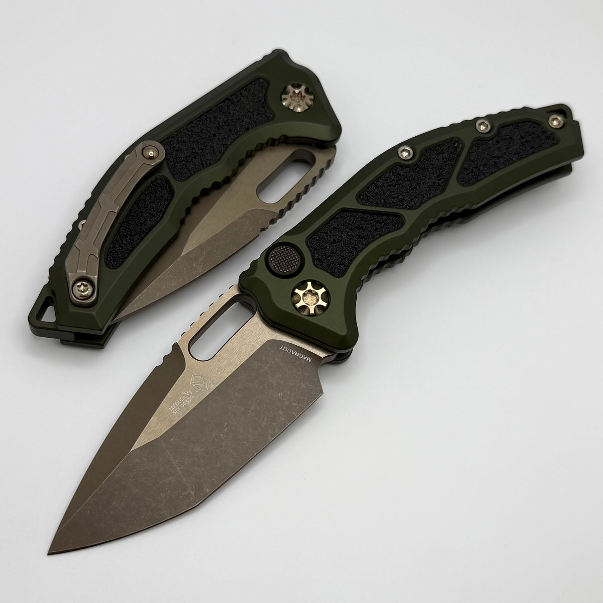 Heretic Knives Medusa OD Green Handles w/ Bronze Tanto MagnaCut H011-7 Heretic Knives Medusa OD Green Handles w/ Bronze Tanto MagnaCut H011-7