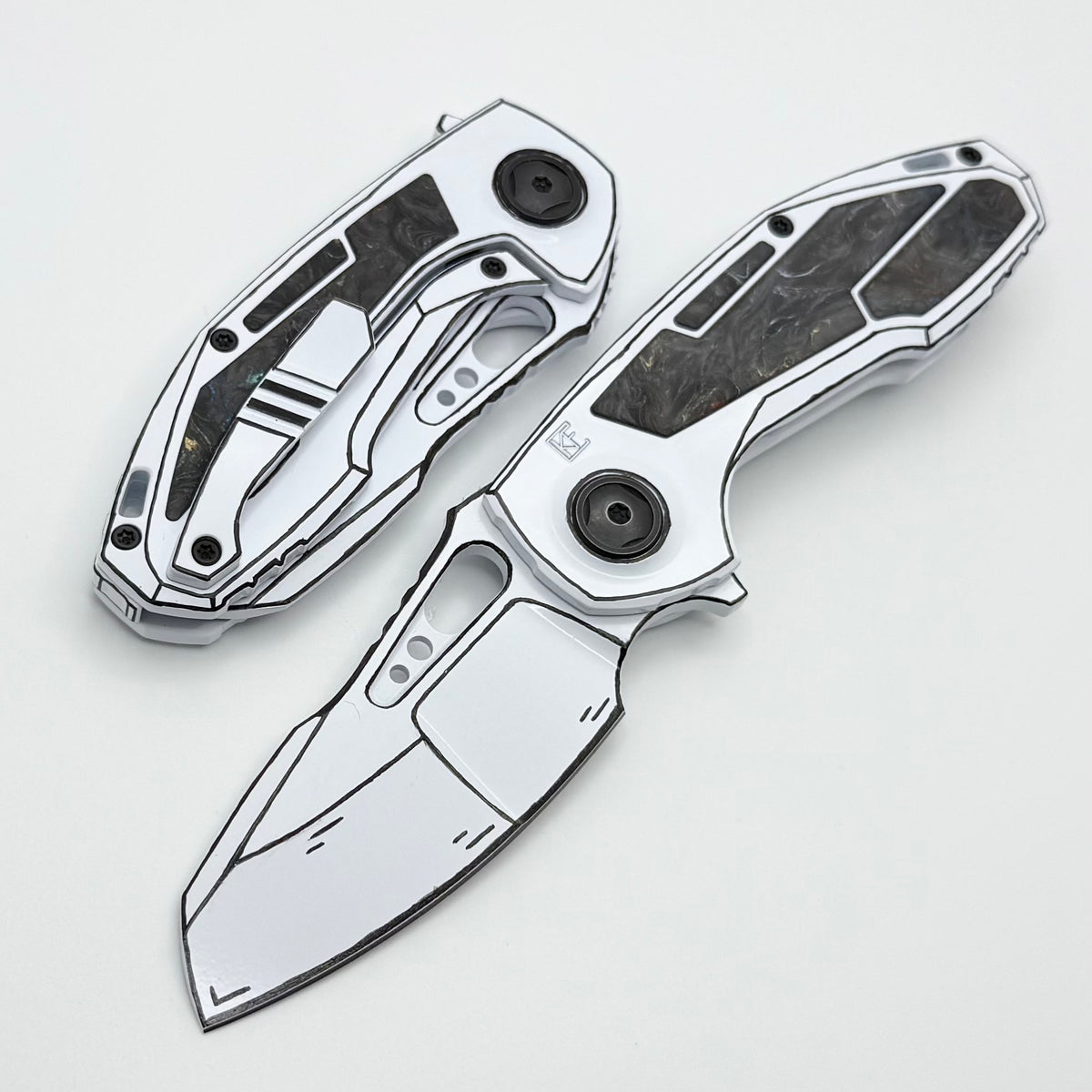 Custom Knife Factory PeaceDuke 2.0 White Cel Shade w/ Circus Carbon Fi