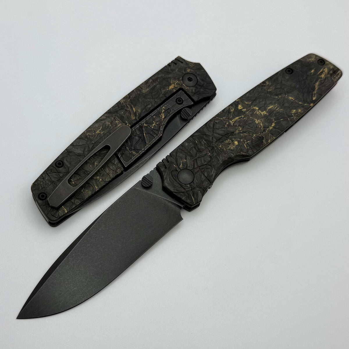 Custom Knife Factory Lex w/ Yellow Carbon Fiber Handles & Blackwash M3