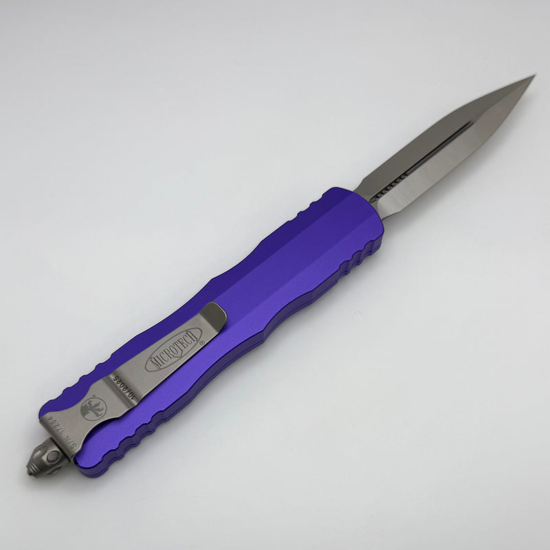 Microtech Dirac Delta D/E Satin w/ Purple Handles 227-4PU