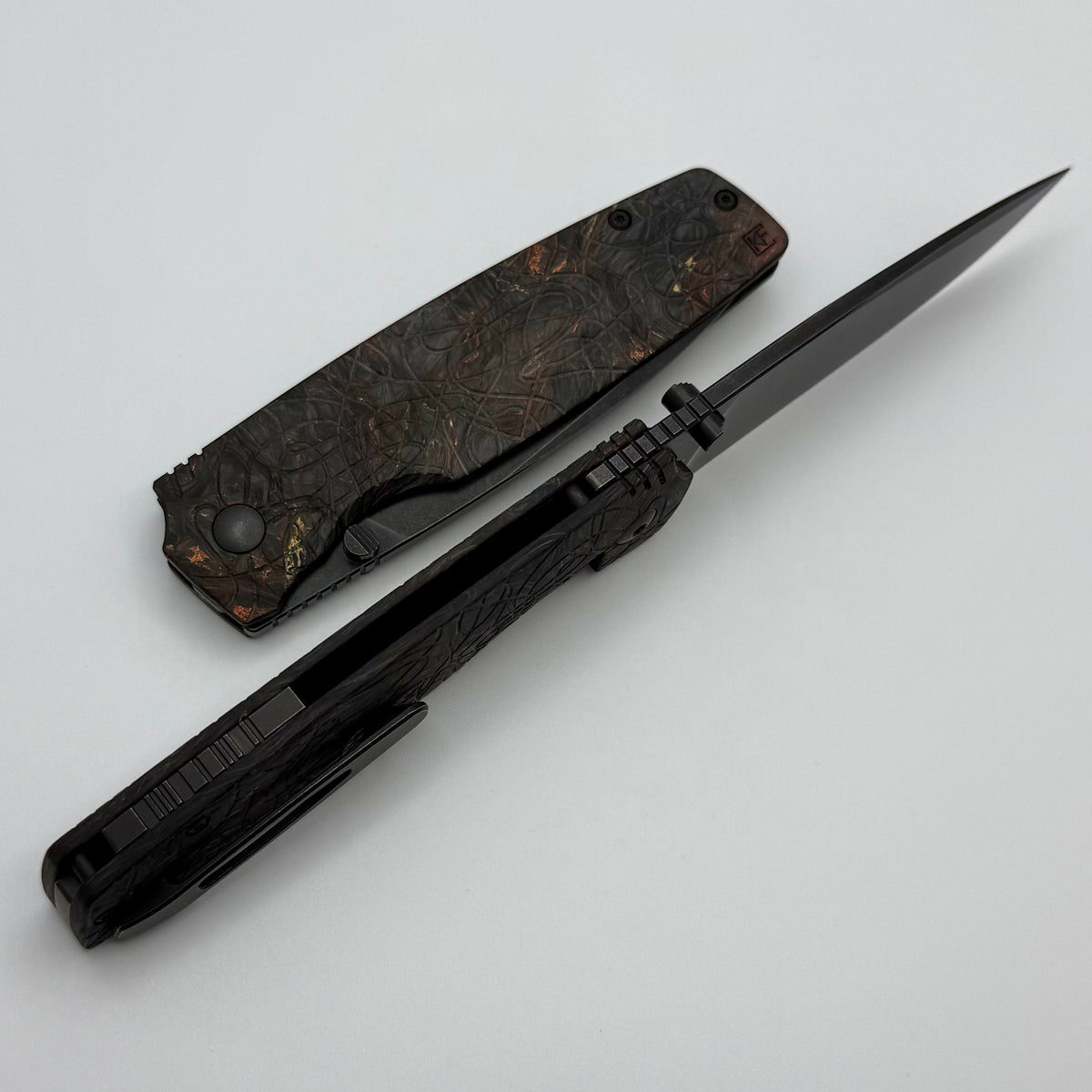 Custom Knife Factory Lex w/ Multi Color Carbon Fiber Handles & Blackwa