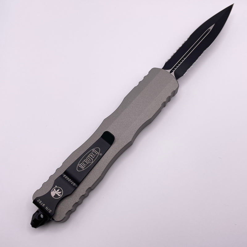 Microtech Dirac Delta Double Edge Partial Serrated “Titanium Colored” Gray Standard 227-2TG Pre Owned