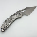 Pre Owned Microtech Marfione Select Manual Stitch RAM LOK Frag Titanium Handles & Stonewash M390MK w/ Double Vapor Blast & Blue Accents 169RL-10FRMS2