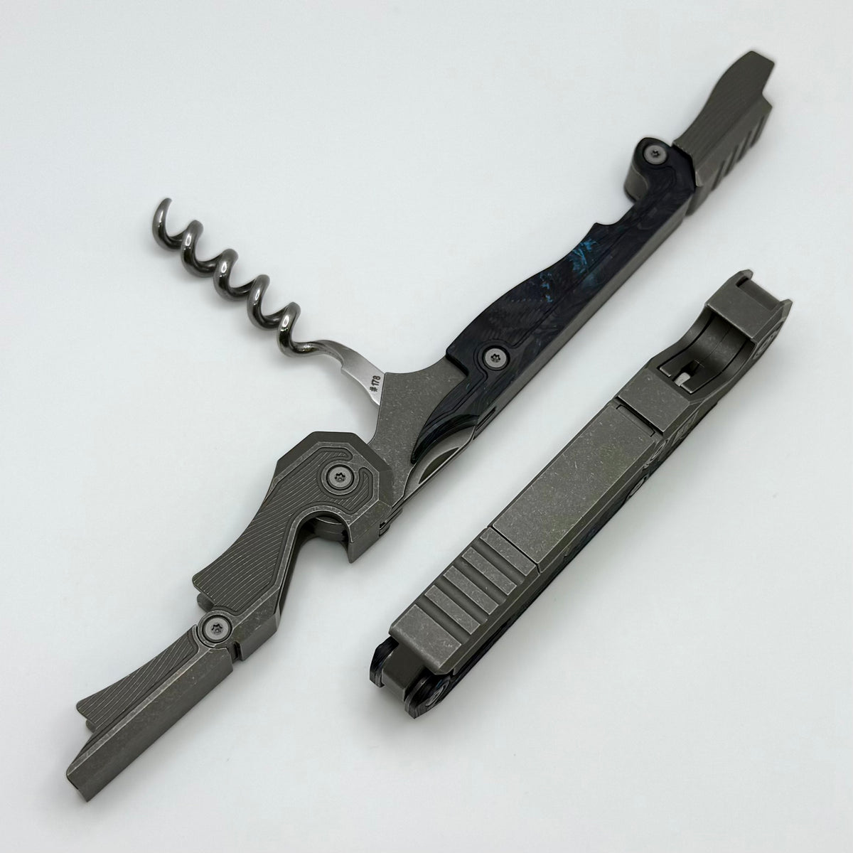 Custom Knife Factory Narzannik Wine Corkscrew Titanium/Blue Carbon Han