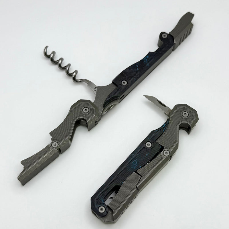 Custom Knife Factory Narzannik Wine Corkscrew Titanium/Blue Carbon Han