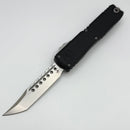 Pre Owned Microtech Ultratech ZBP Hellhound Stonewash w/ Black Handle Signature Series 1119-10S