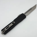 Pre Owned Microtech Ultratech ZBP Hellhound Stonewash w/ Black Handle Signature Series 1119-10S