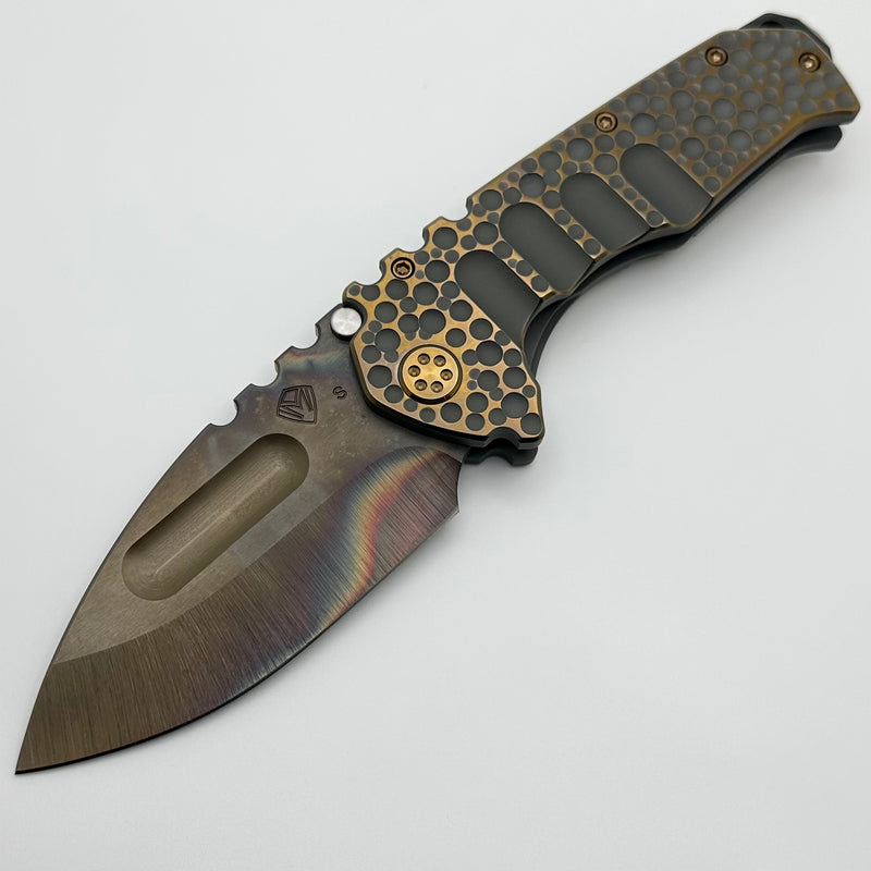 Medford Knife Praetorian TI S35 Vulcan Drop Point & Bead Blast Cement Bronze Dimples Sculpting w/ Bronze Hardware/Clip