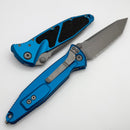 Microtech Socom Elite Manual Tanto Full Serrated Apocalyptic w/ Blue Handle 161-12APBL