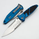Microtech Socom Elite Manual S/E Partial Serrated Stonewash w/ Blue Handle 160-11BL
