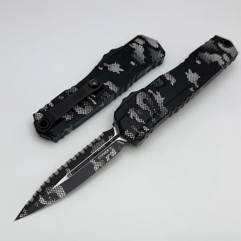 Microtech Cypher II Black D/E Full Serrated Pixel Camo 1242-3PXC