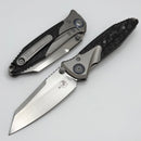 Discontinued Microtech Knives Socom Bravo Mini Warcom Hand Satin w/ Blue Ti Pivot Collars & Carbon Fiber Scales 263M-4CFTI