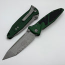 Microtech Socom Elite Manual Tanto Full Serrated Apocalyptic w/ Emerald Green Handle 161-12APEG