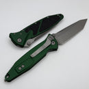 Microtech Socom Elite Manual Tanto Full Serrated Apocalyptic w/ Emerald Green Handle 161-12APEG