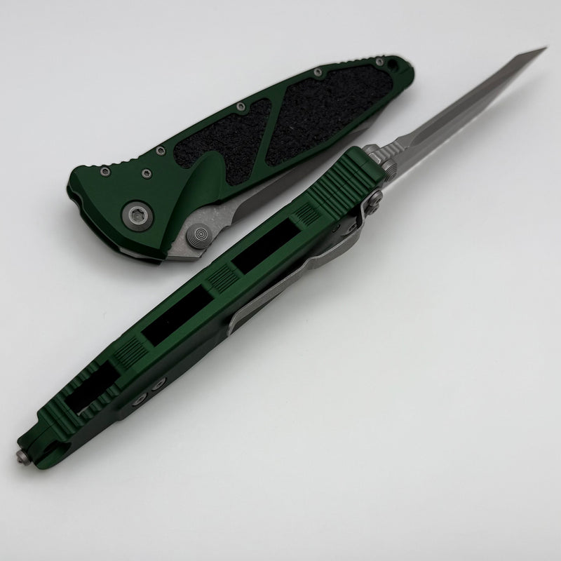Microtech Socom Elite Manual Tanto Full Serrated Apocalyptic w/ Emerald Green Handle 161-12APEG
