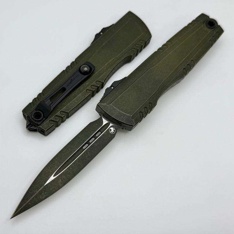 Microtech Luminary D/E Weathered Grenade Green w/ Tritium Inlaid Slider Signature Series 1270-1WGGS