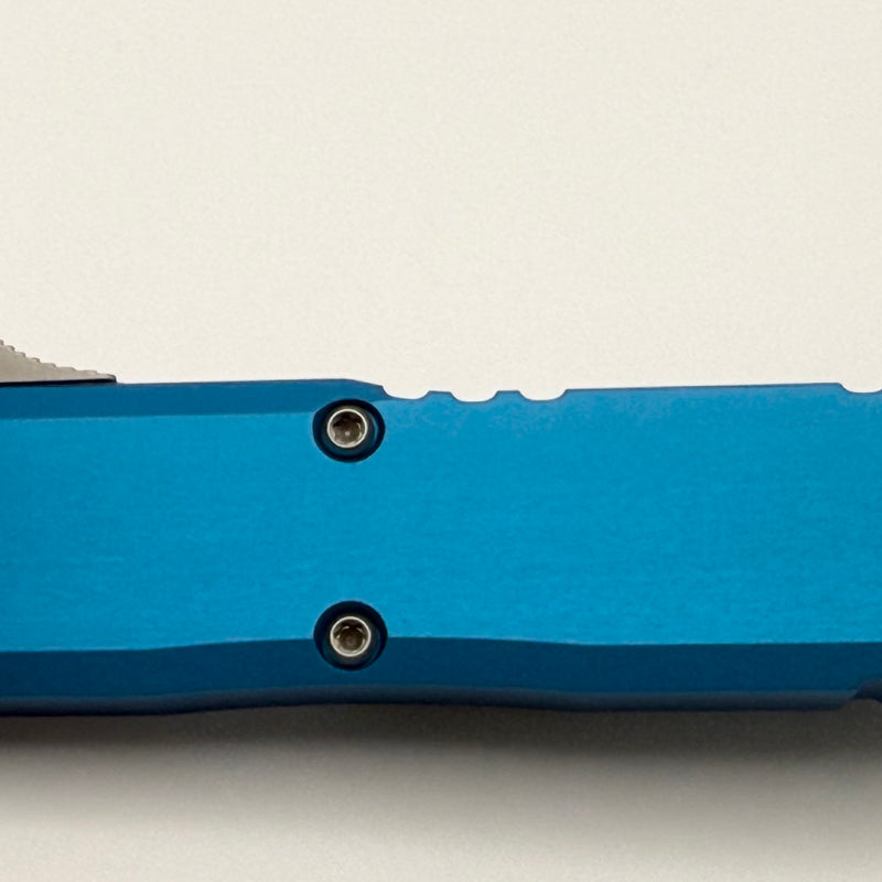 Grenade Blem Microtech UTX-85 Gen IV w/ Blue Handle & Stonewash D/E M390MK 12324-10BL
