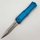 Factory Blem Microtech Knives Mini Hera Partial Serrated Stonewash Bayonet M390MK w/ Blue Handle 1701M-11BL