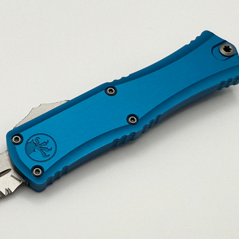 Factory Blem Microtech Knives Mini Hera Partial Serrated Stonewash Bayonet M390MK w/ Blue Handle 1701M-11BL