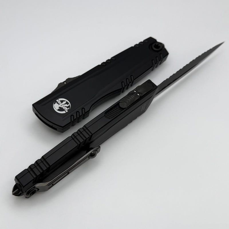 Microtech Luminary D/E Full Serrated DLC Shadow w/ Tritium Inlaid Slider Signature Series 1270-3DLCTSH