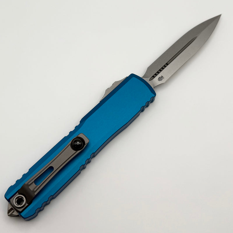 Factory Blem Microtech Ultratech Gen IV D/E Stonewash Standard w/ Blue Handle 11224-10BL
