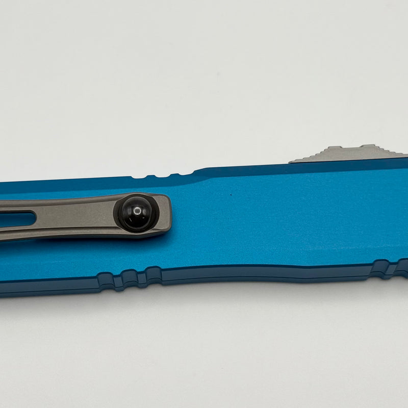 Grenade Blem Microtech Ultratech Gen IV D/E Stonewash Standard w/ Blue Handle 11224-10BL