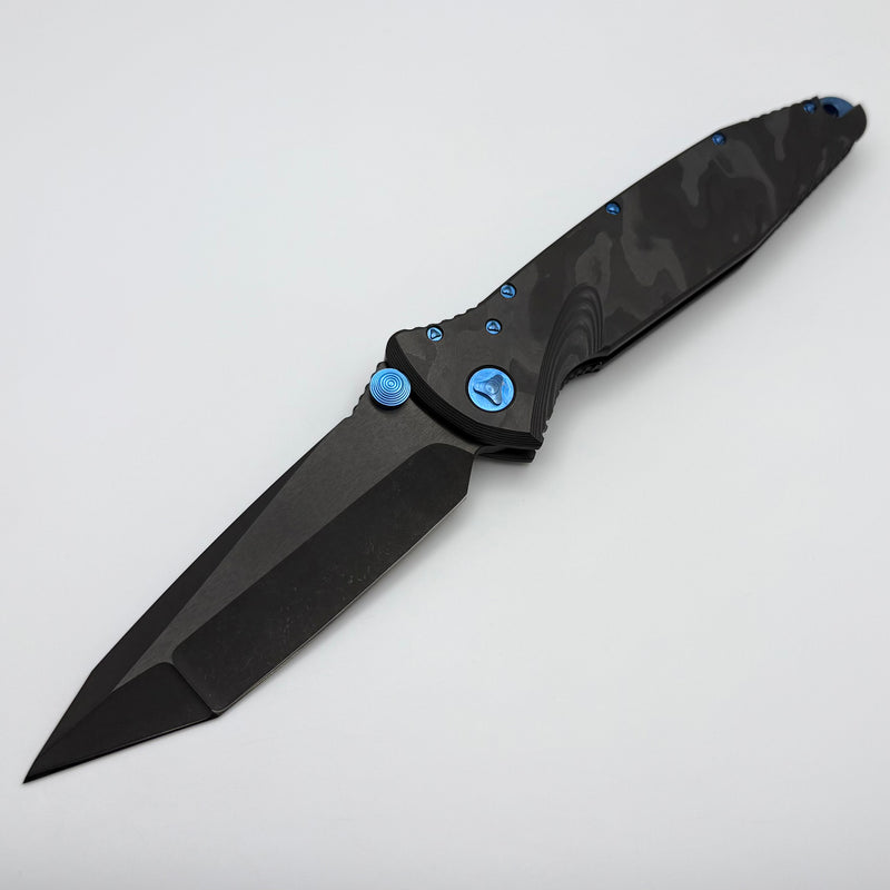 Marfione Custom Knives Socom Elite M/A Star Grind DLC Apocalyptic Tanto w/ Black Camo Carbon Handle & Blue Accents Consigned
