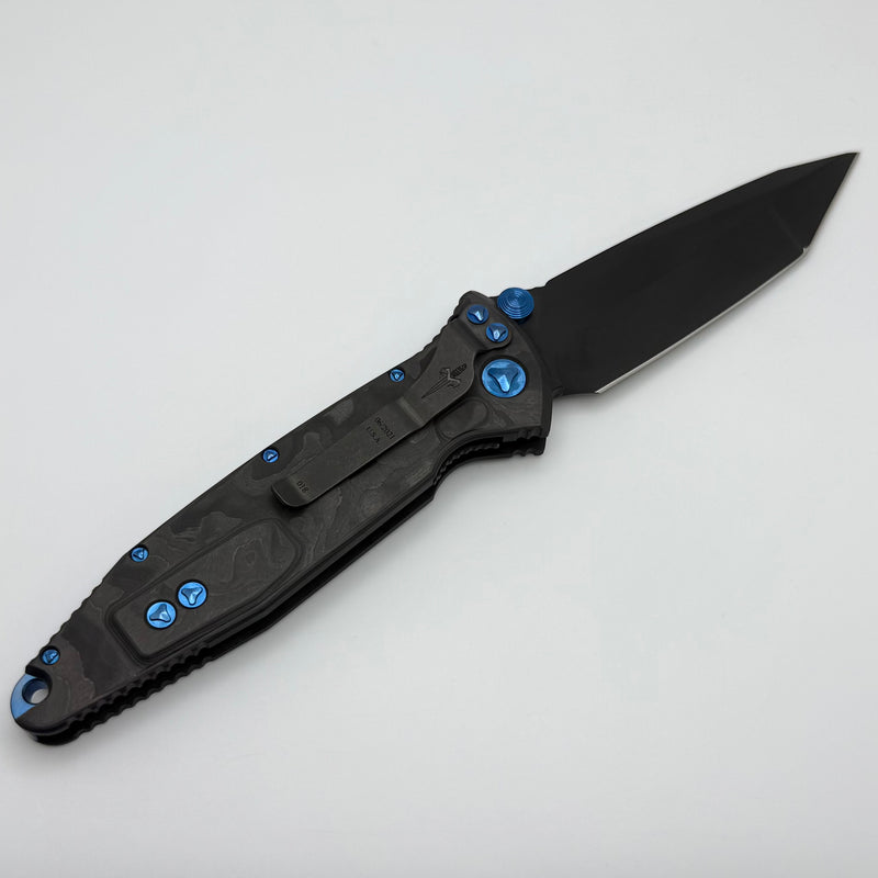 Marfione Custom Knives Socom Elite M/A Star Grind DLC Apocalyptic Tanto w/ Black Camo Carbon Handle & Blue Accents Consigned
