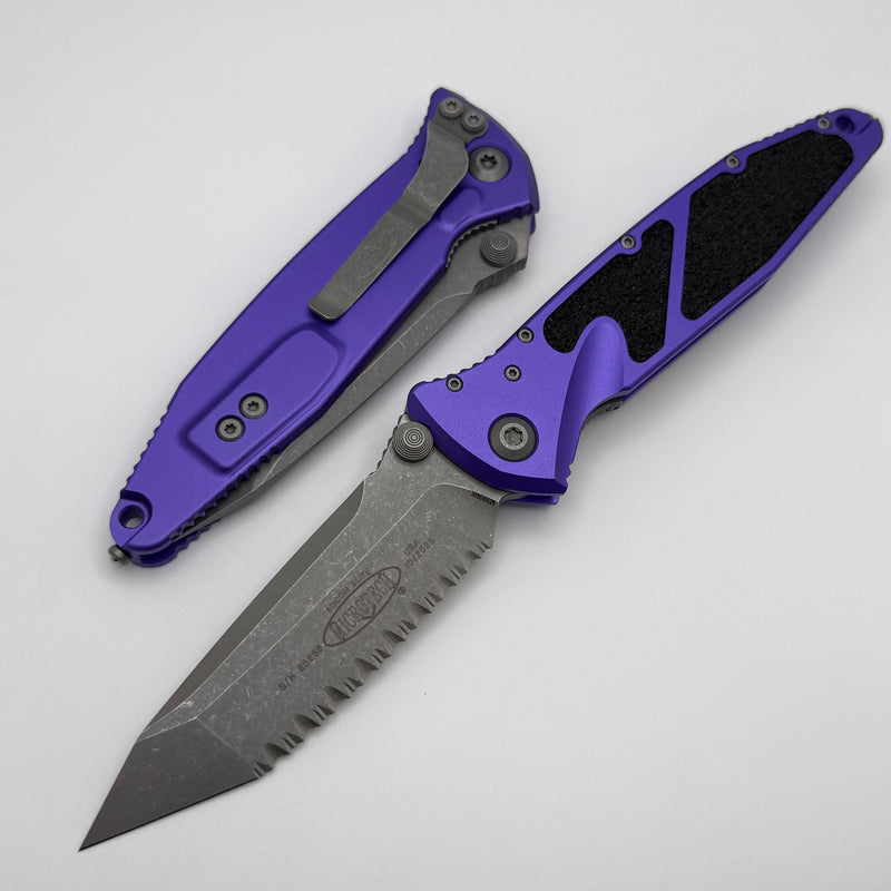 Microtech Socom Elite Manual Tanto Full Serrated Apocalyptic w/ Purple Handle 161-12APPU