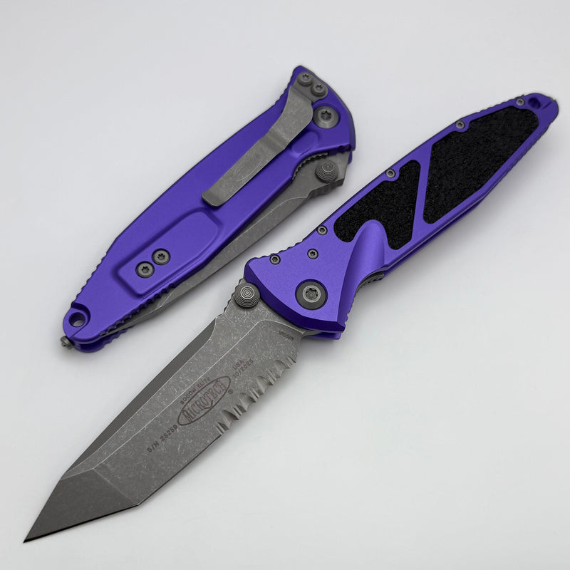 Microtech Socom Elite Manual Tanto Apocalyptic Partial Serrated & Purple Handles 161-11APPU