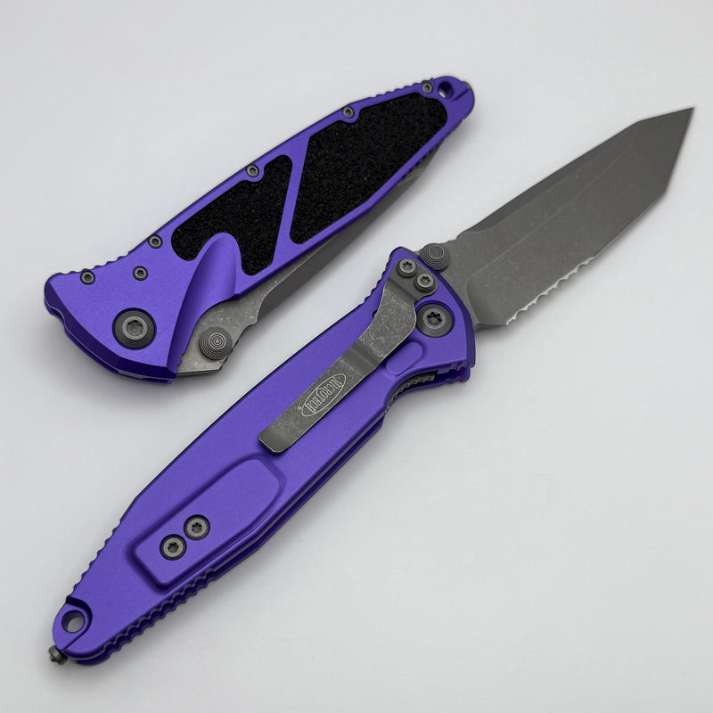Microtech Socom Elite Manual Tanto Apocalyptic Partial Serrated & Purple Handles 161-11APPU