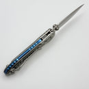 Marfione Select Microtech LUDT Ram-Lok w/ Frag Titanium Handles & Blue Accents & Stonewash Drop Point 1135RLS-10FRMS2