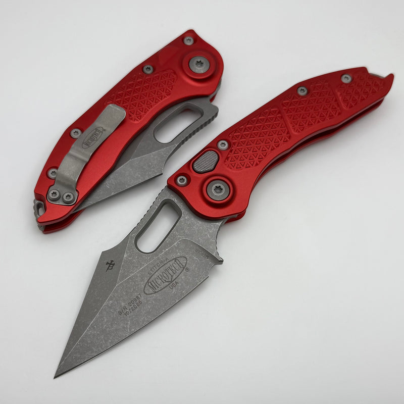 Microtech Borka Stitch Auto w/ Red Handles & Apocalyptic M390 169-10APRD