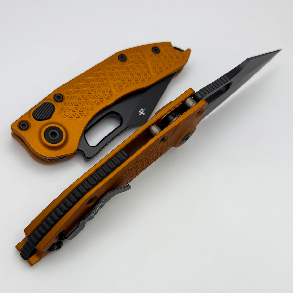Microtech Borka Stitch Orange Tangerine Handles w/ Black Full Serrated