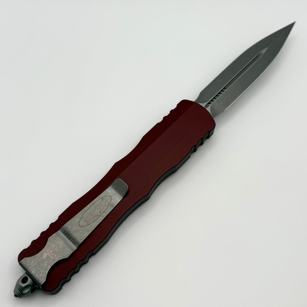 Microtech Dirac Delta D/E Apocalyptic w/ Merlot Handle 227-10APMR